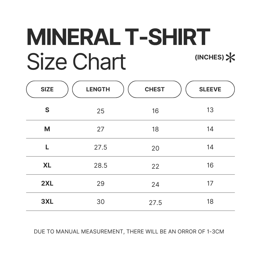 Mineral Wash T shirt Size Chart - Cbum Gifts